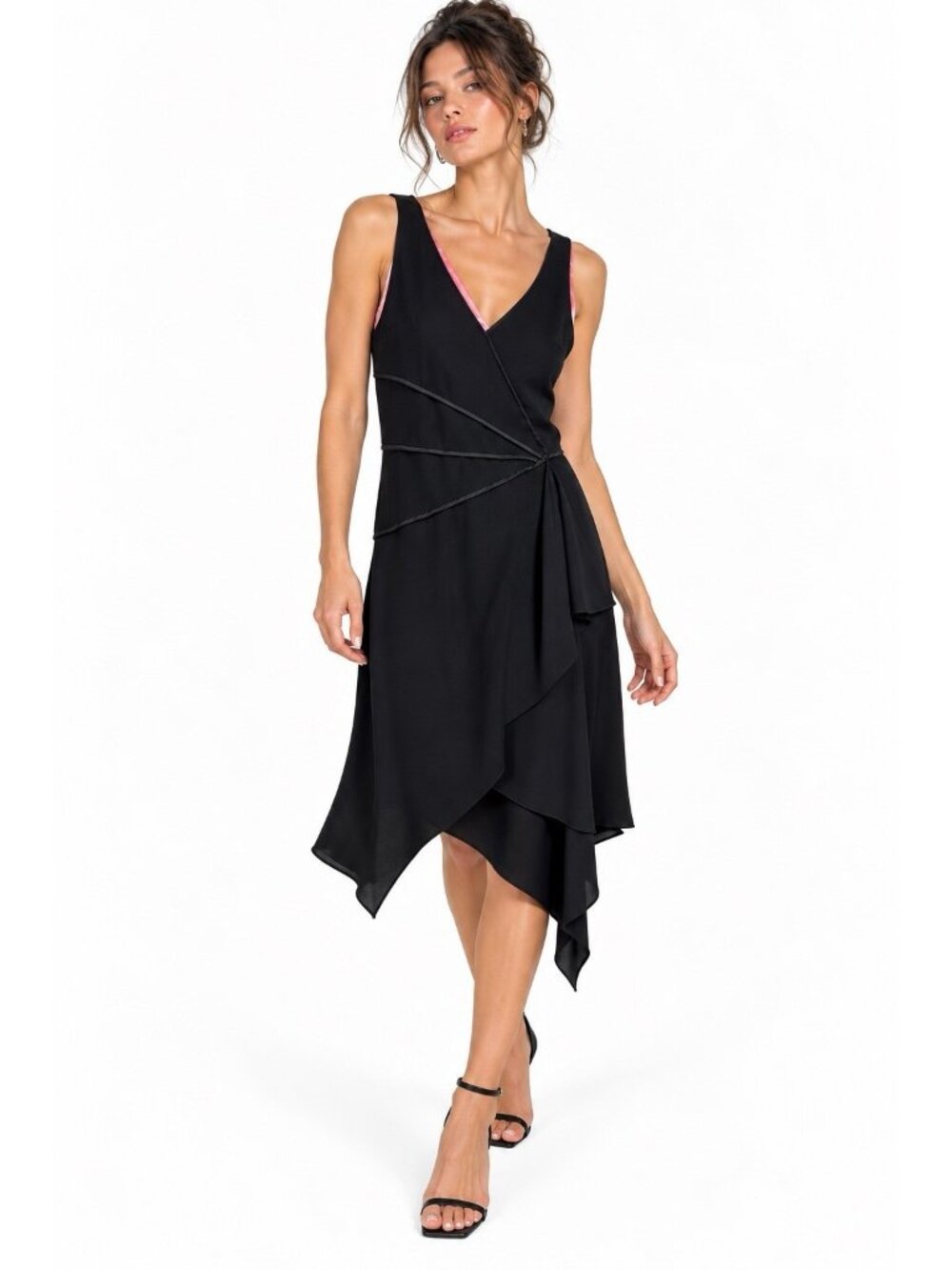 vintage 90s BLACK COCKTAIL DRESS ruffle 6 asymmetrical hem retro party formal